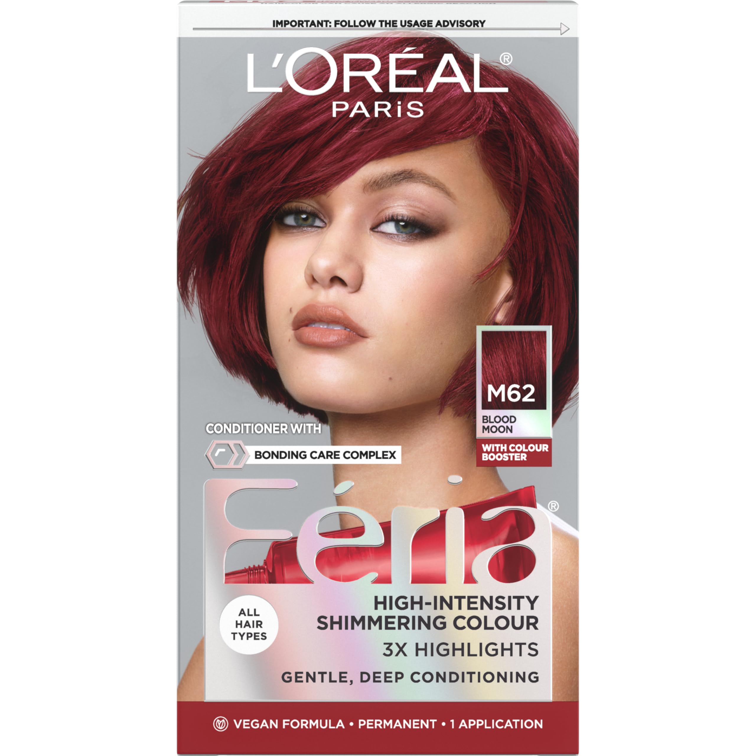 L'Oreal Paris Feria Midnight Bold color gel swatch for vibrant dark-hair color