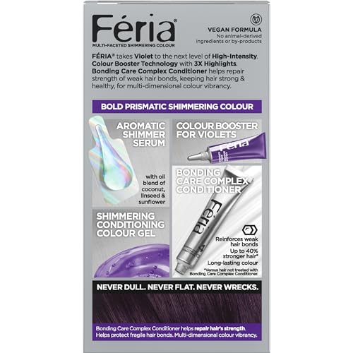 L'Oreal Paris Feria Midnight Violet color creme swatches display prismatic tones