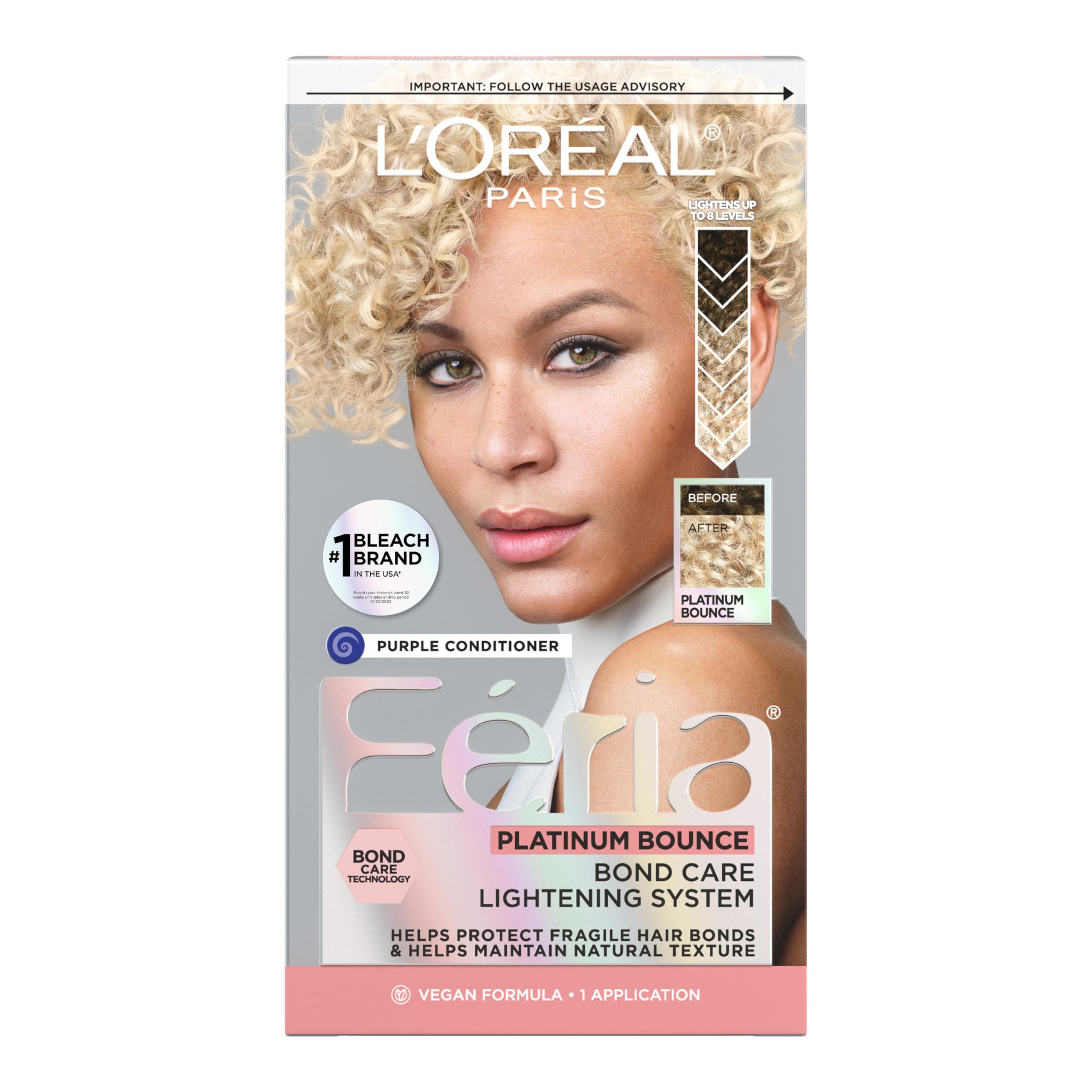 L'Oreal Paris Feria Platinum Bounce front kit view for convenient home color