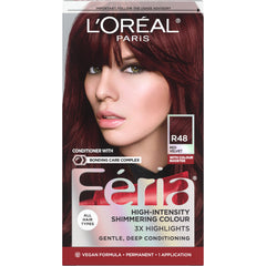 L'Oreal Paris Feria R48 Red Velvet kit front view for bold at-home color.
