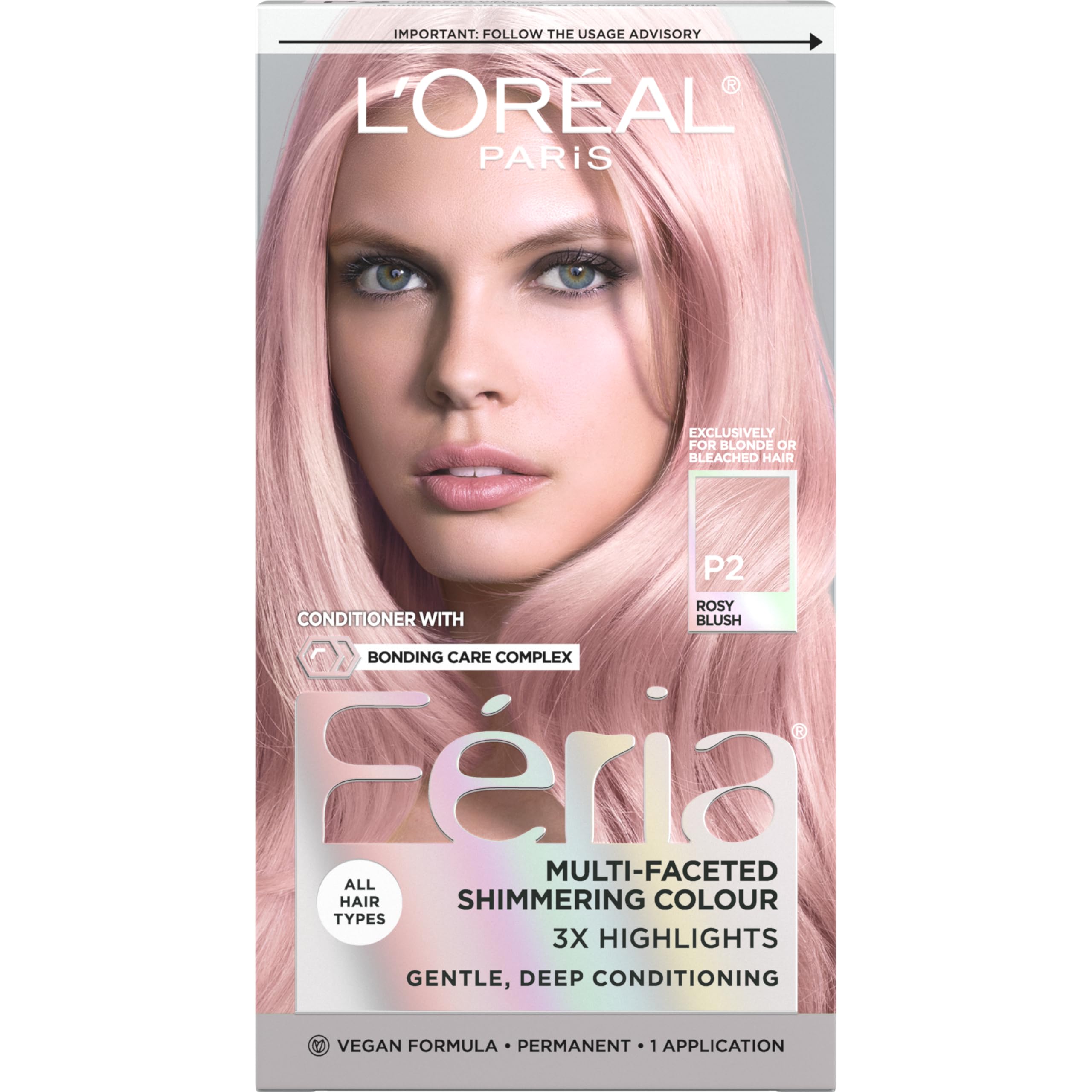 Loreal Paris Feria Rosy Blush Smokey Pink bottle swatch showing shimmering color payoff
