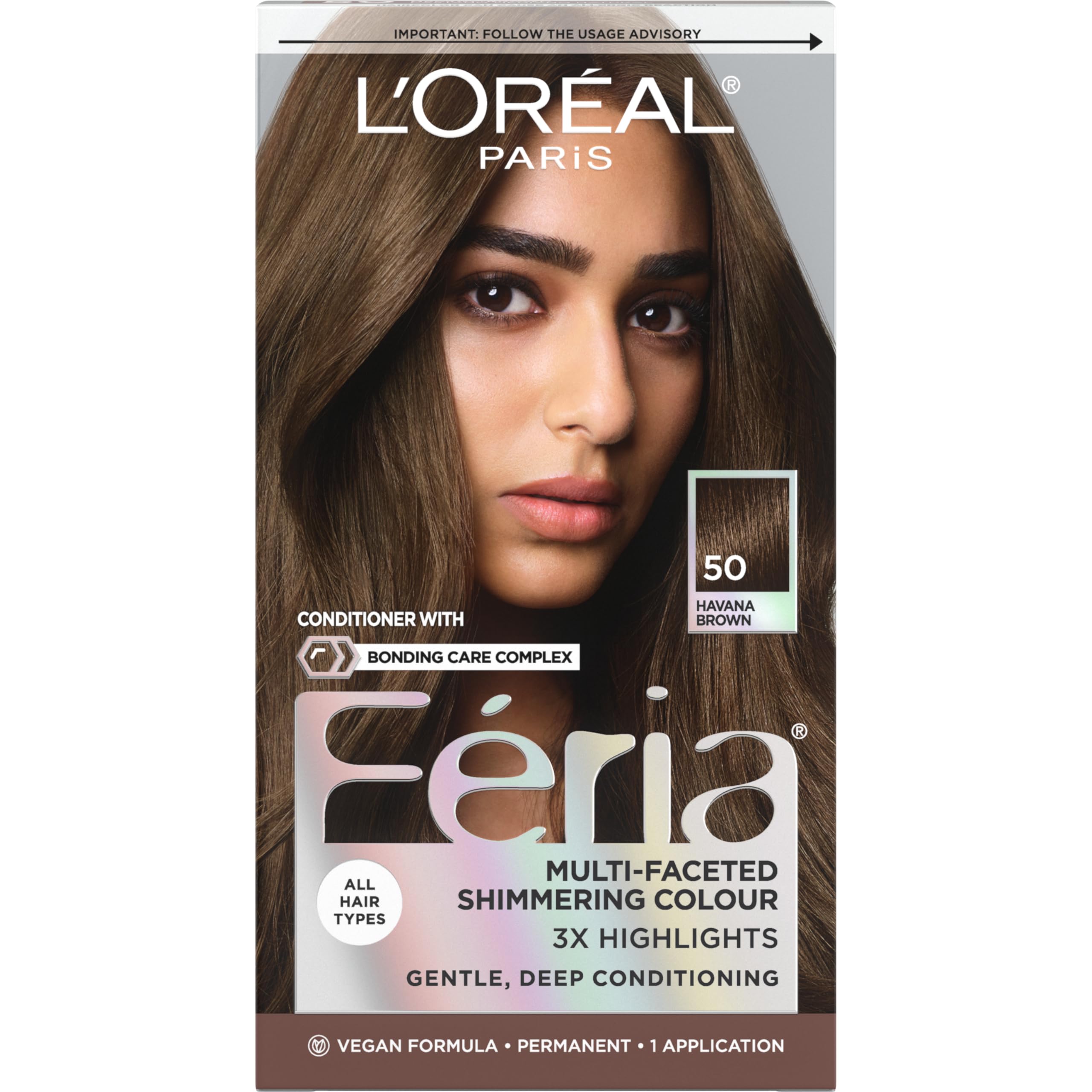 L'Oreal Paris Feria shimmer Havana Brown shows multi-faceted color for a bold, lasting look.