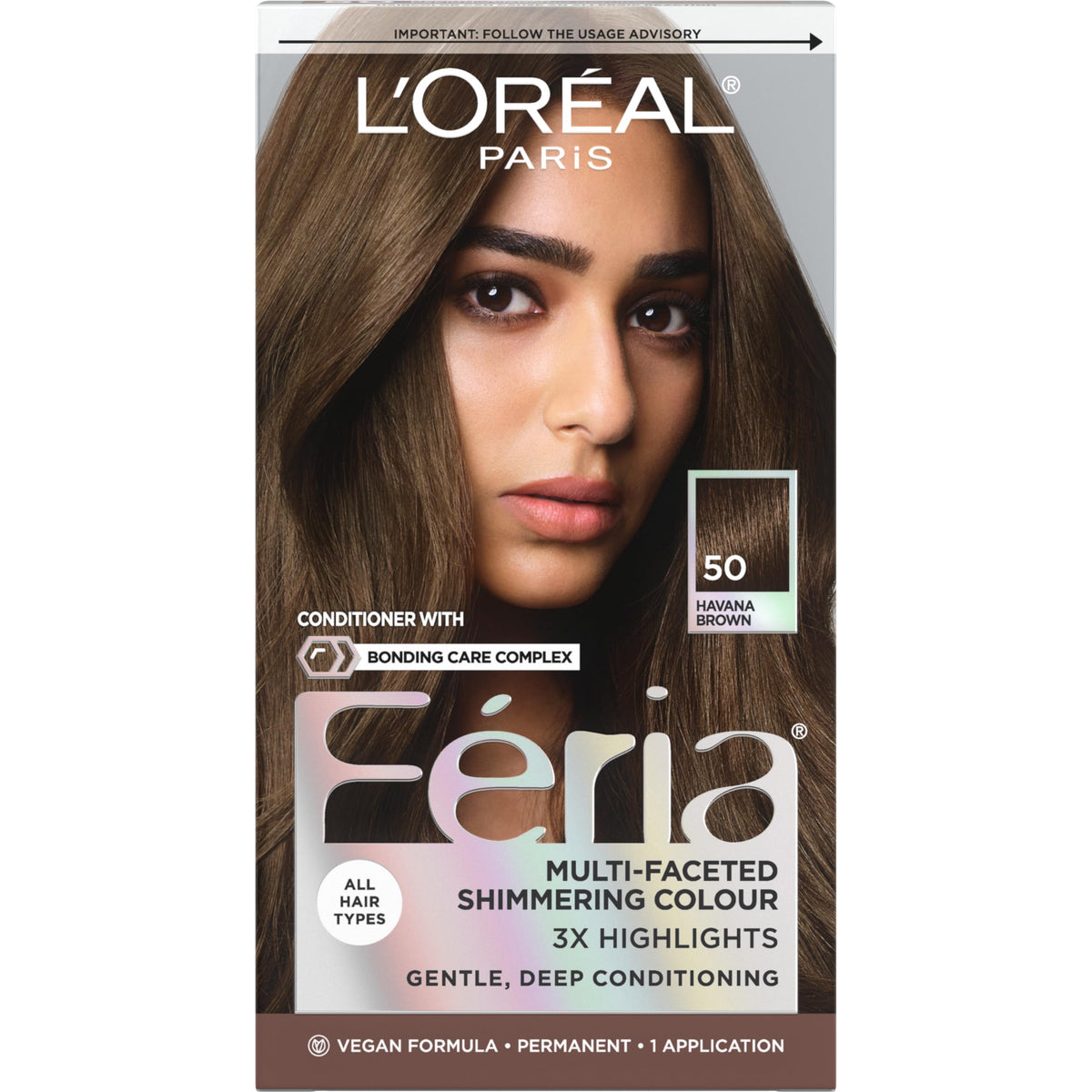 L'Oreal Paris Feria shimmer Havana Brown shows multi-faceted color for a bold, lasting look.