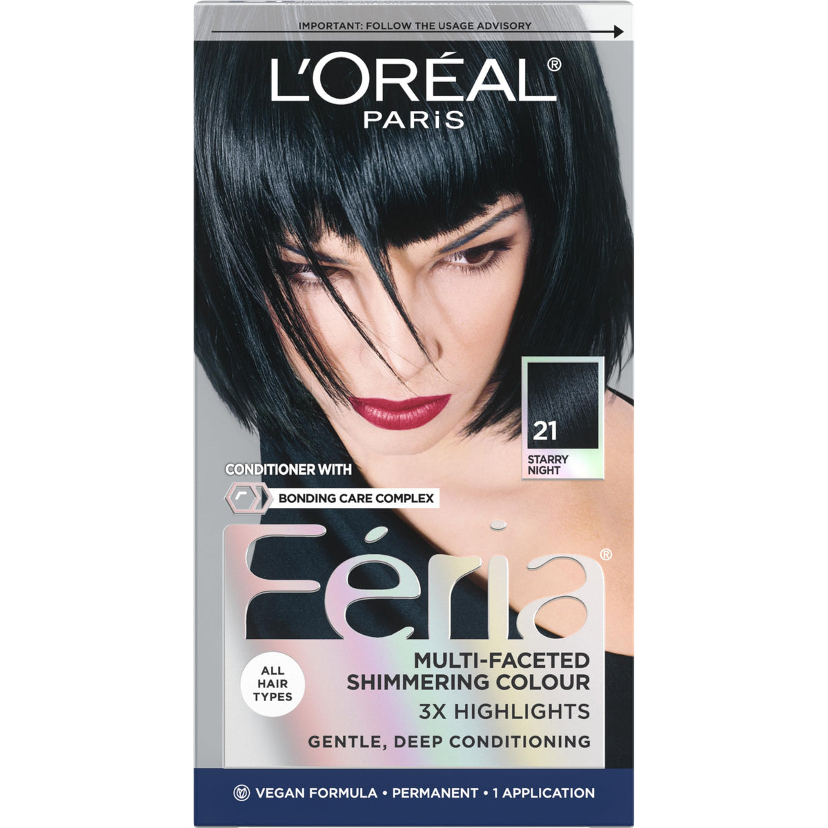 L'Oreal Paris Feria Starry Night box opens to reveal the color kit for vibrant results.
