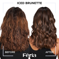Close-up of Feria Toner bottle highlights ammonia-free formula and conditioning for softness
