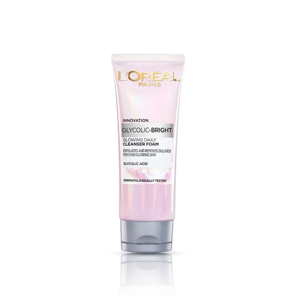 Loreal Paris Glycolic Bright cleanser bottle for daily exfoliation and radiant skin