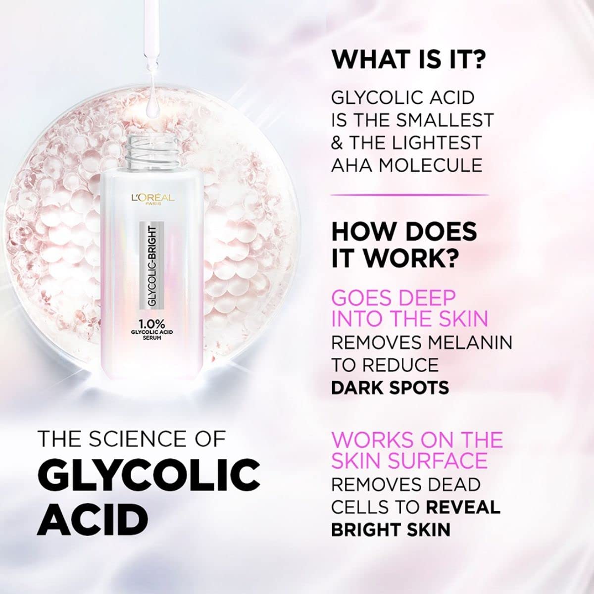 Packaging of Loreal Paris Glycolic Bright cleanser in compact 50ml