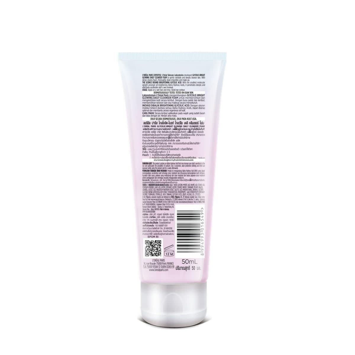 Travel-friendly Loreal Paris Glycolic Bright 50ml bottle in a bag