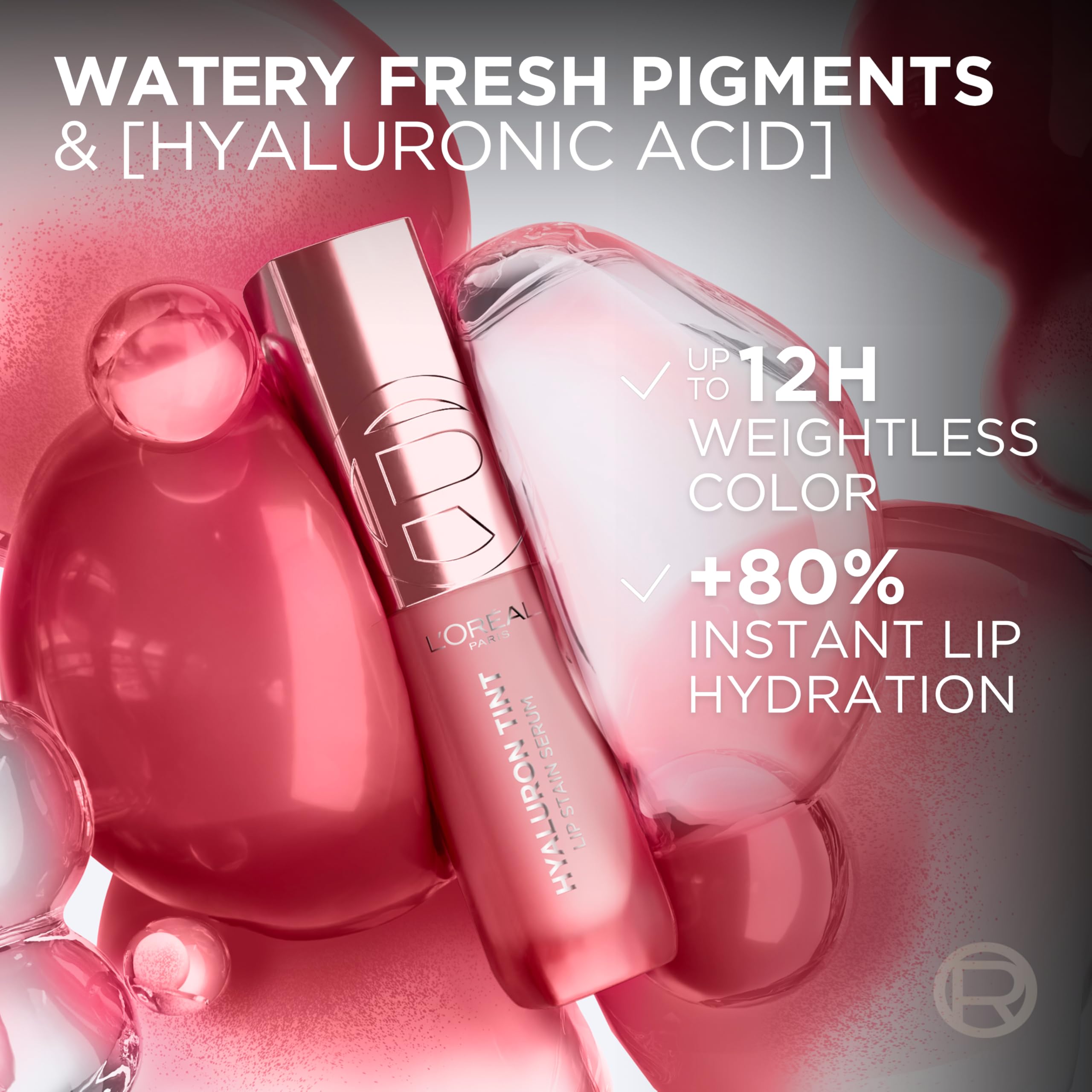 L'Oreal Paris Hyaluron Tint Lip Stain Serum en uso dual para labios y pómulos.