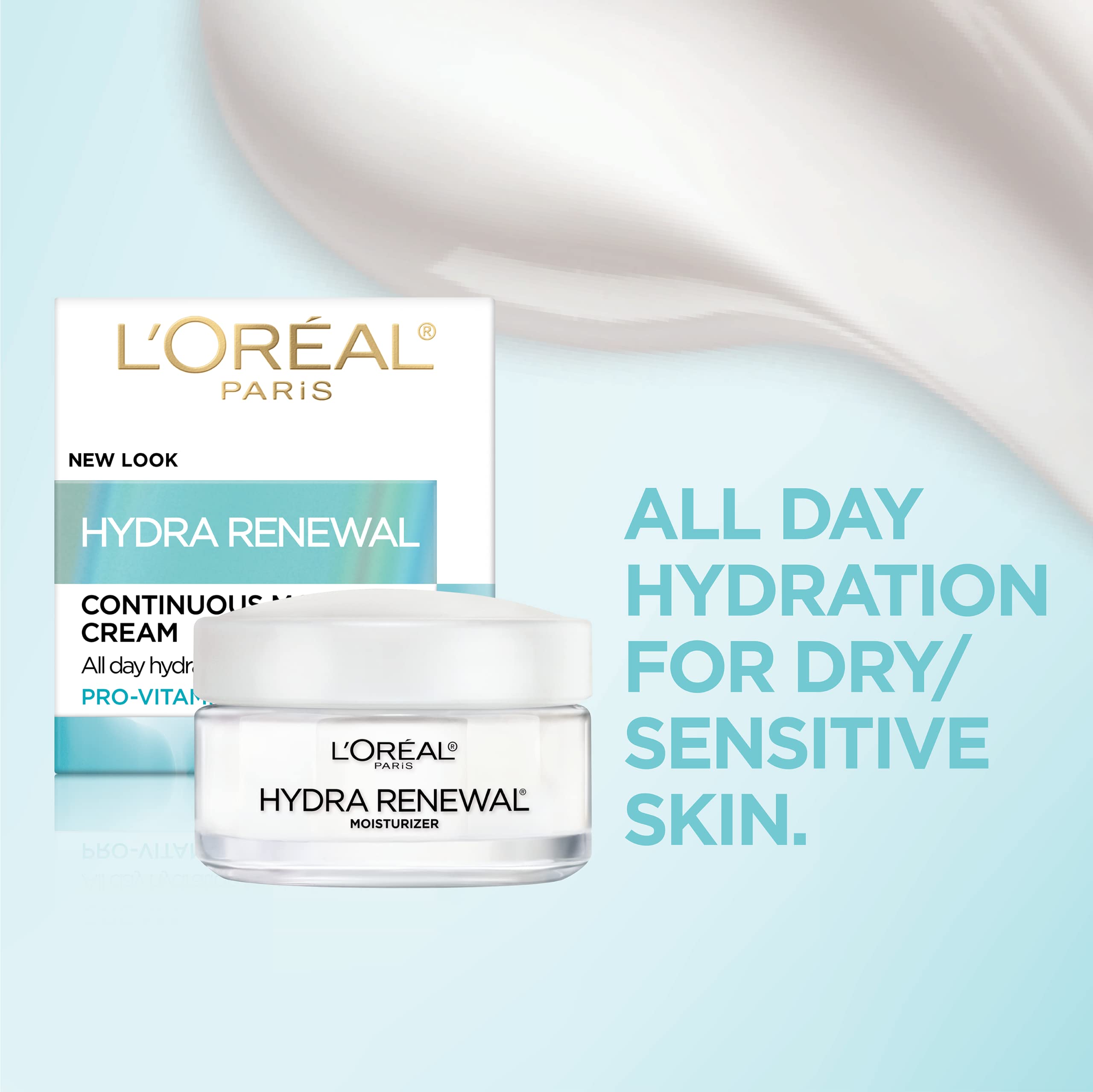 L'Oreal Paris Hydra-Renewal application on face and neck delivers balanced moisturization.