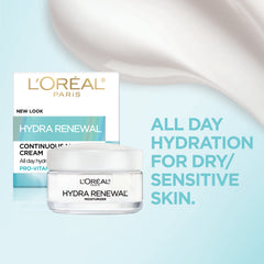 L'Oreal Paris Hydra-Renewal application on face and neck delivers balanced moisturization.