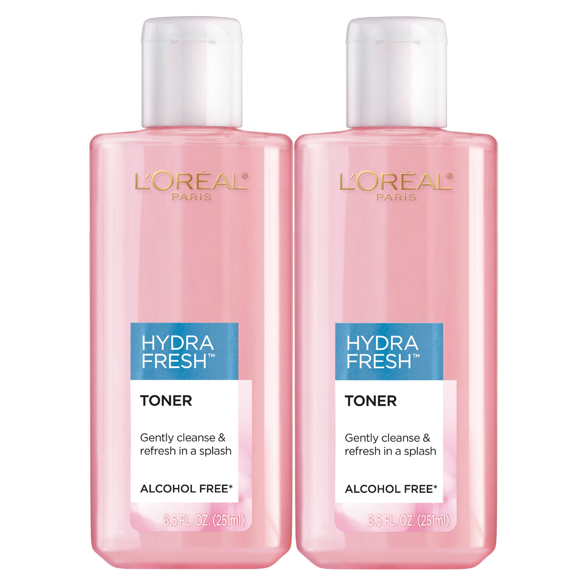 L’Oréal Paris HydraFresh Tónico: botella inclinada para sensación refrescante.