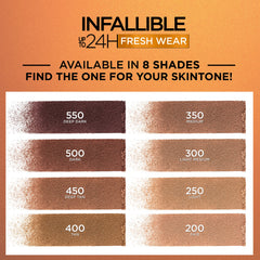 L'Oreal Paris Infallible bronceador, resistente al agua y al calor para días intensos.