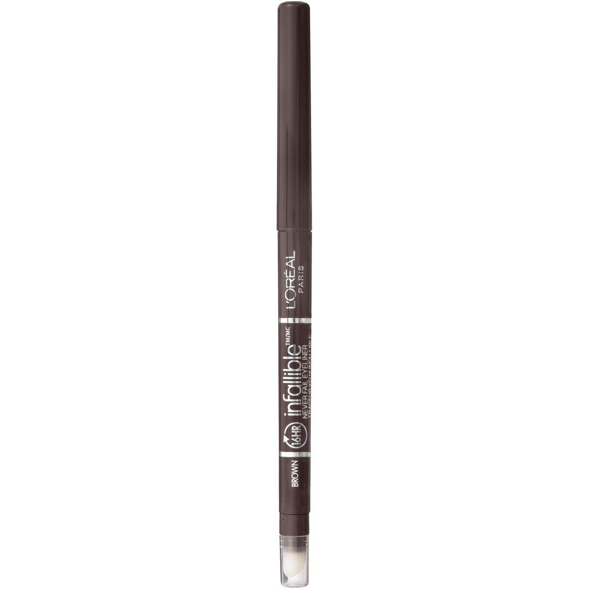 Delineador mecánico Infallible de L'Oreal Paris con afilador integrado para trazos precisos.