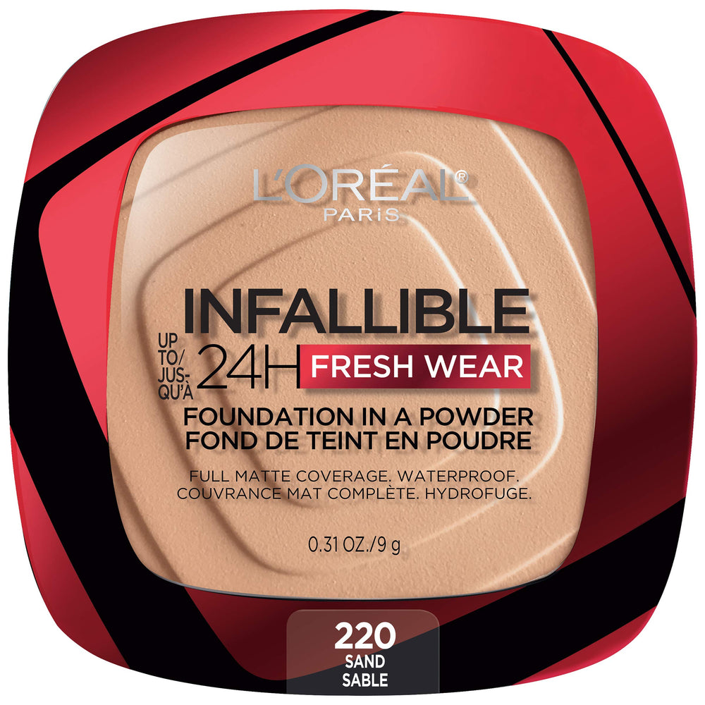 L’Oréal Paris Infallible fondo polvo, empaque compacto para retoques.