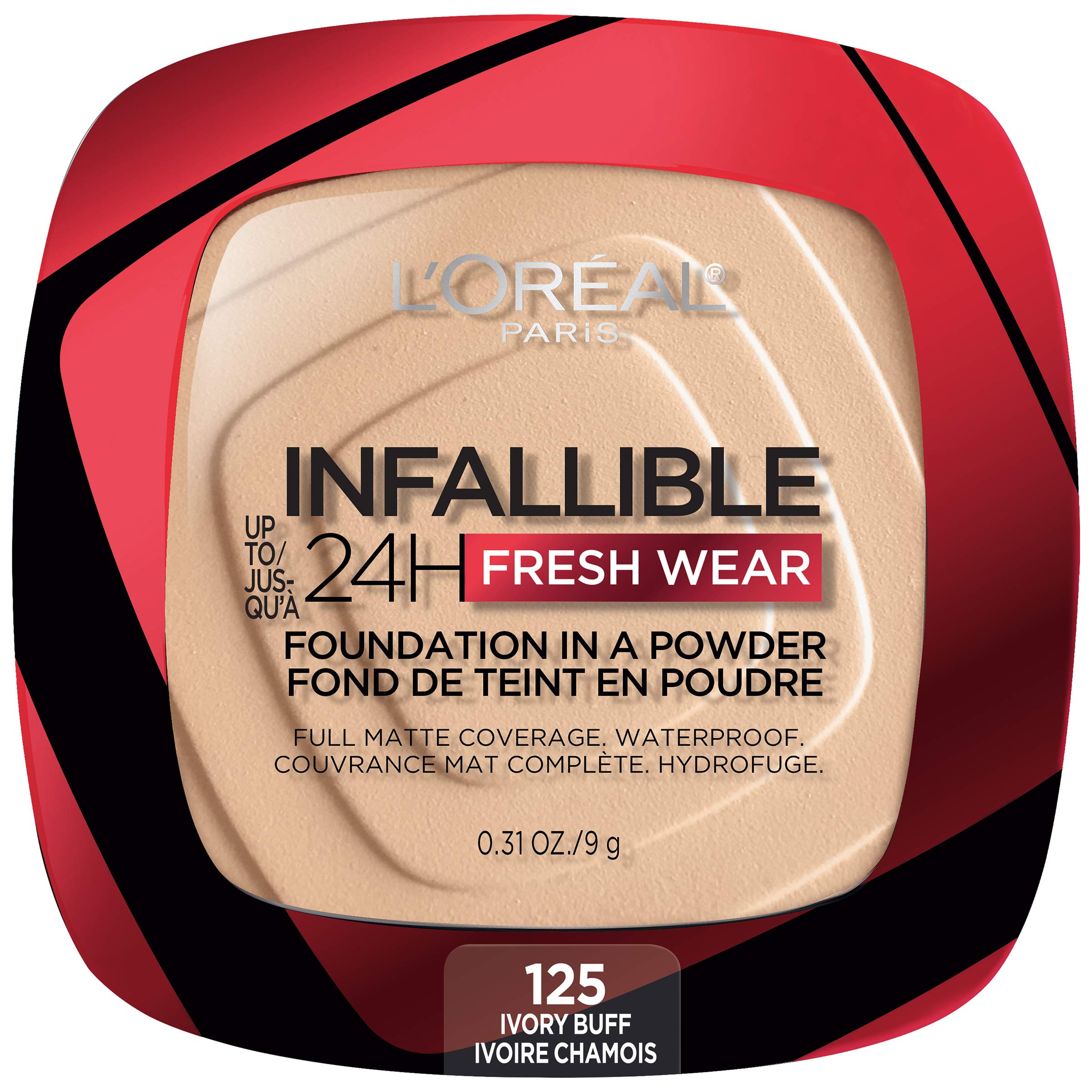 L'Oréal Paris Infallible Fresh Wear Foundation en polvo, envase práctico para retoques diarios.