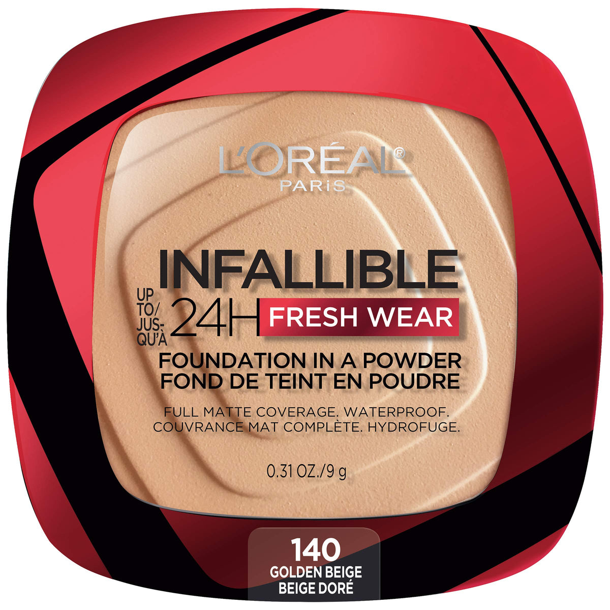 L'Oréal Paris Infallible Fresh Wear en polvo, aplicación suave para cobertura uniforme todo el día.