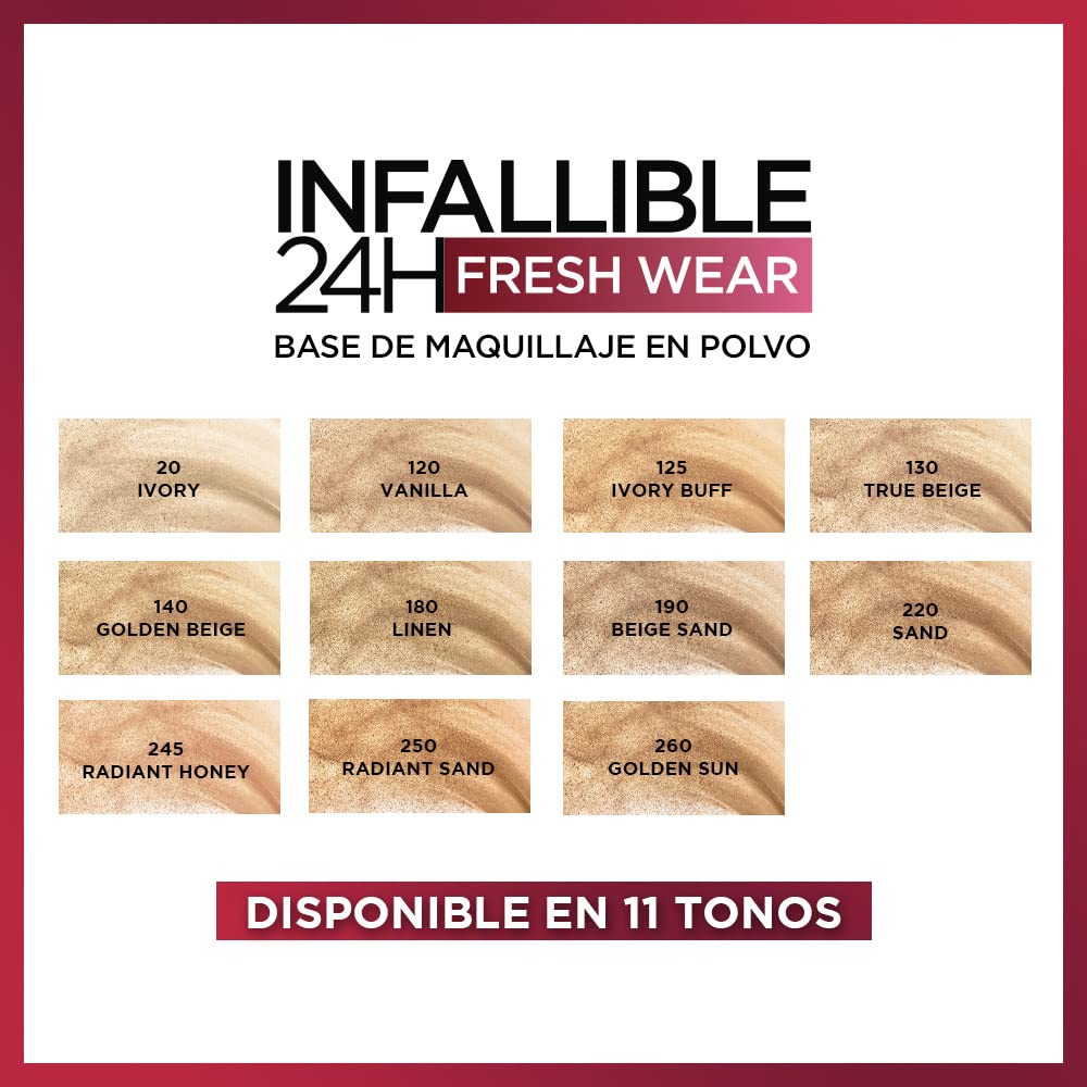 L'Oréal Paris Infallible Fresh Wear Polvo: cobertura-total, resistente al agua y al calor
