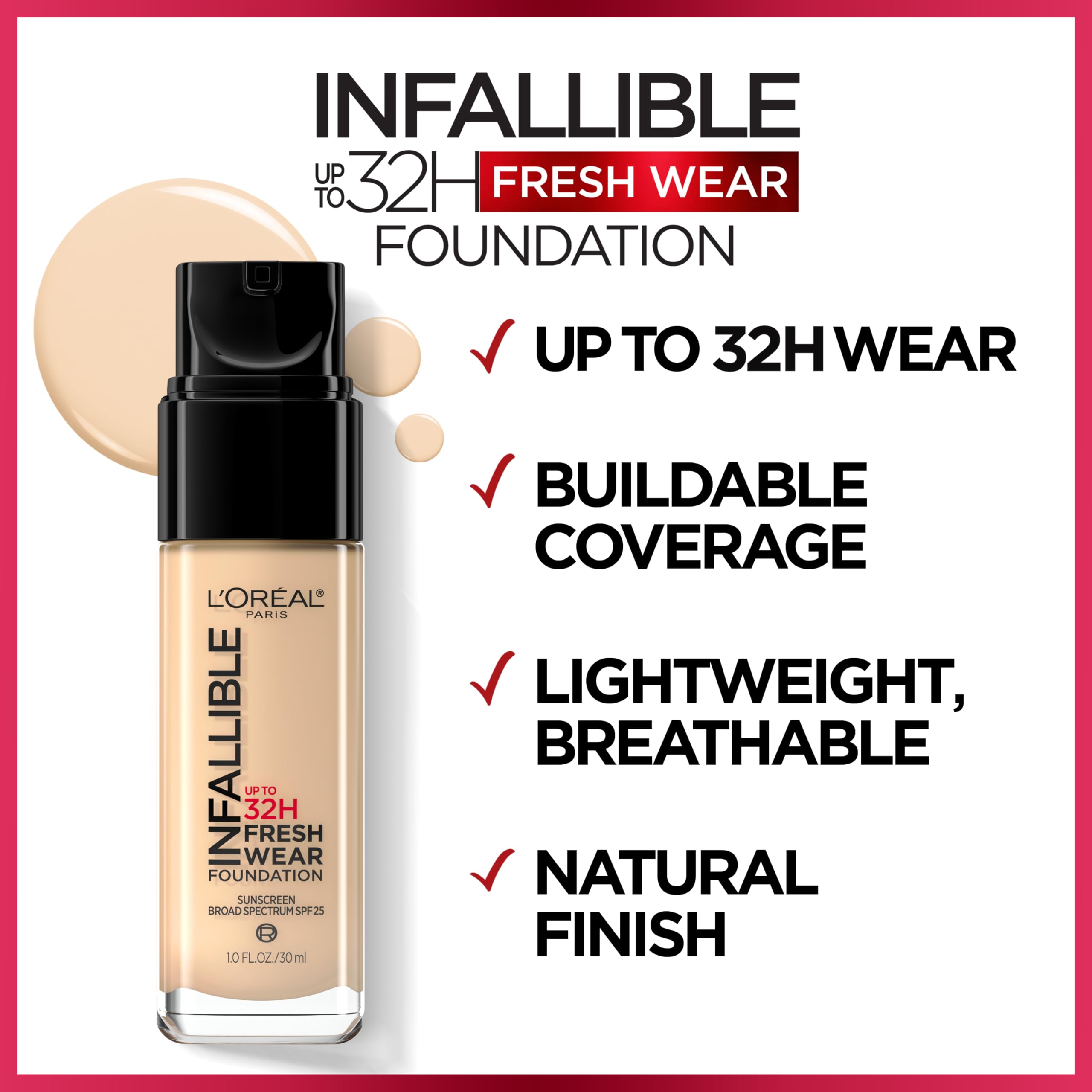 Tono 411 Beige Ivory de L'Oreal Paris Infallible para igualar el color de piel.