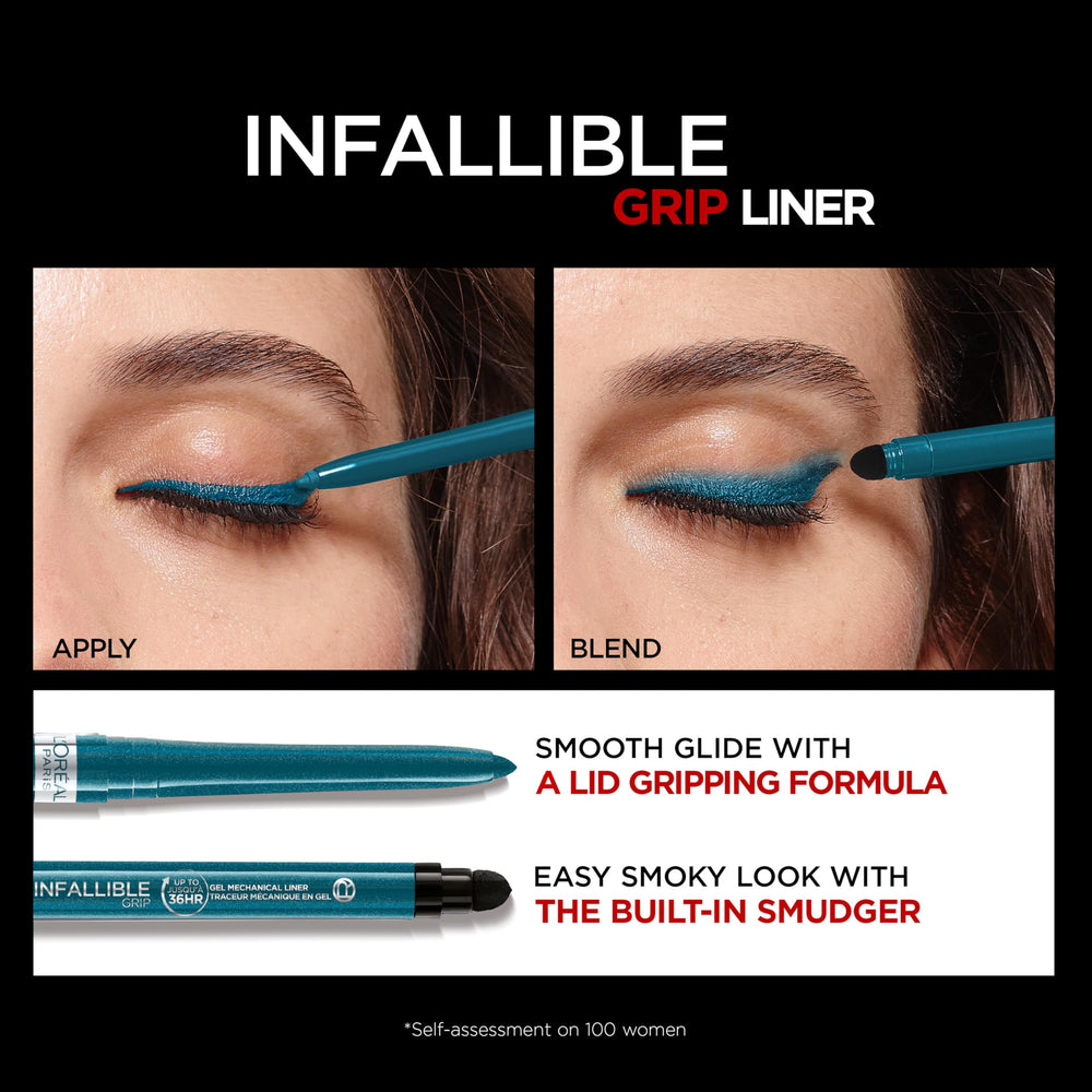 Delineador gel turquesa Infallible Grip, deslizamiento suave para difuminar