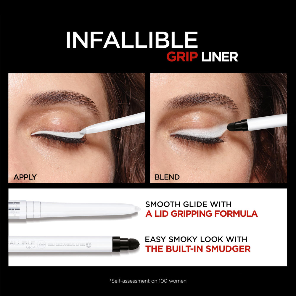 L'Oreal Paris Infallible Grip delineador gel, acabado intenso que perdura todo el día.