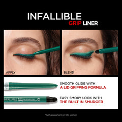 L’Oréal Paris Infallible Grip, resistente al agua en verde esmeralda para uso prolongado.