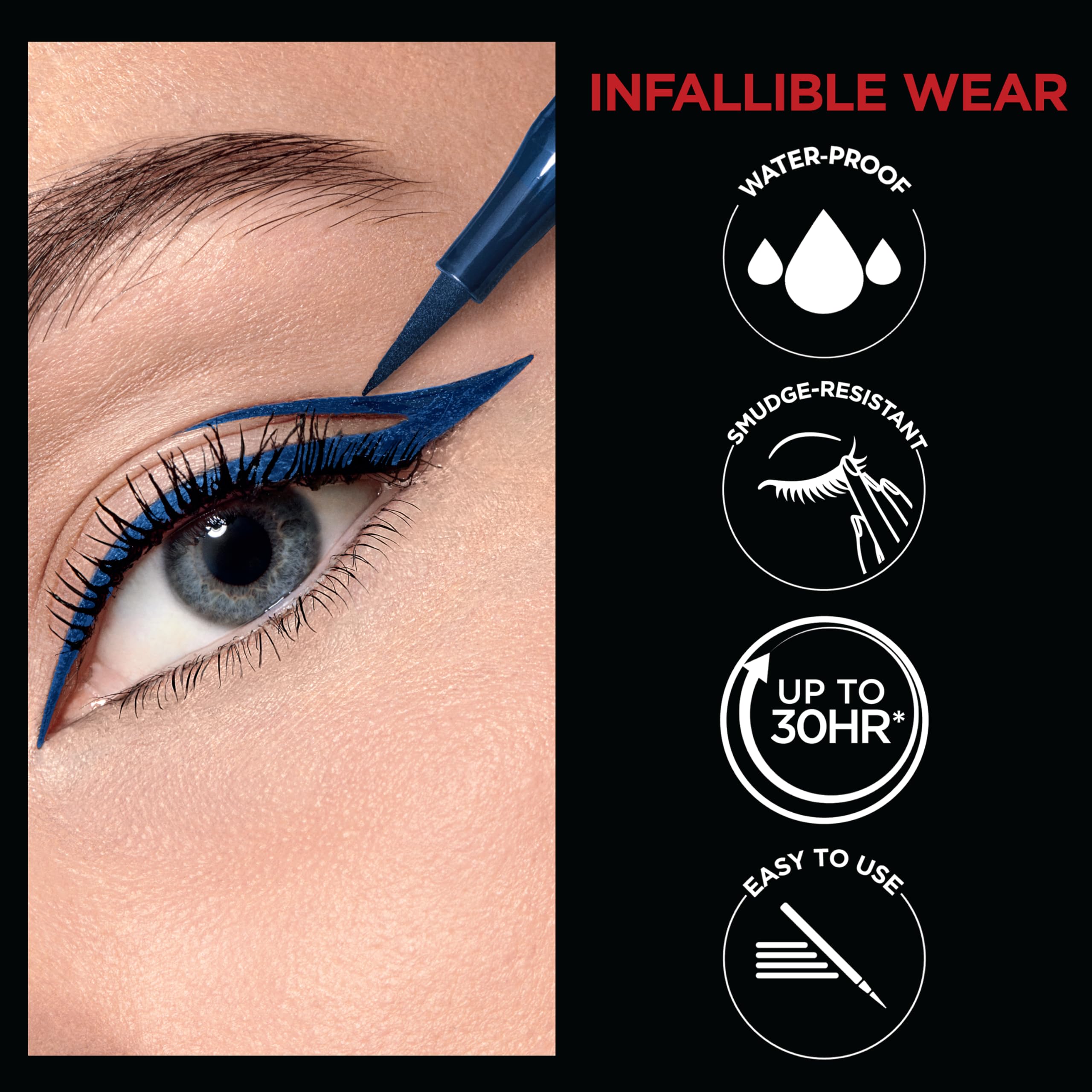 Long-wear green eyeliner on eye for all-day definition and confidence.