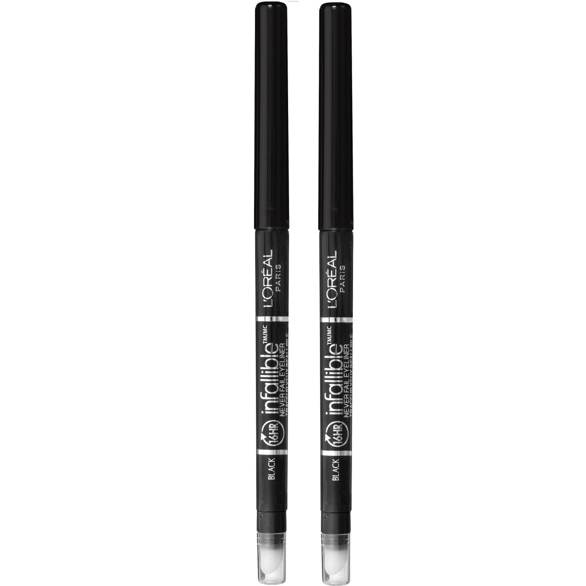 L'Oreal Paris Infallible Never Fail eyeliner with built-in sharpener for precise lines.