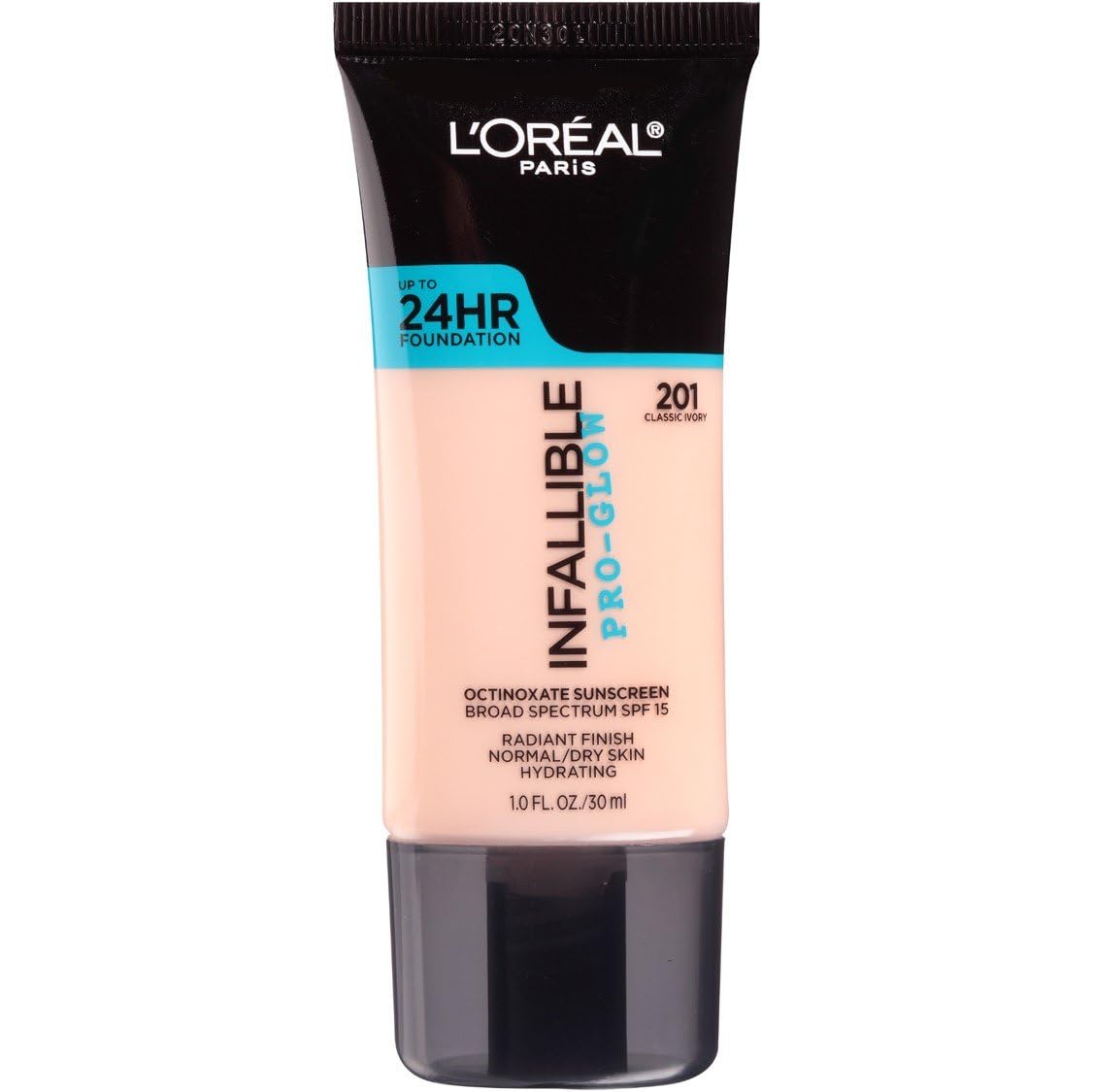 L’Oréal Paris Infallible Pro Glow envase con acabado luminoso para piel radiante.