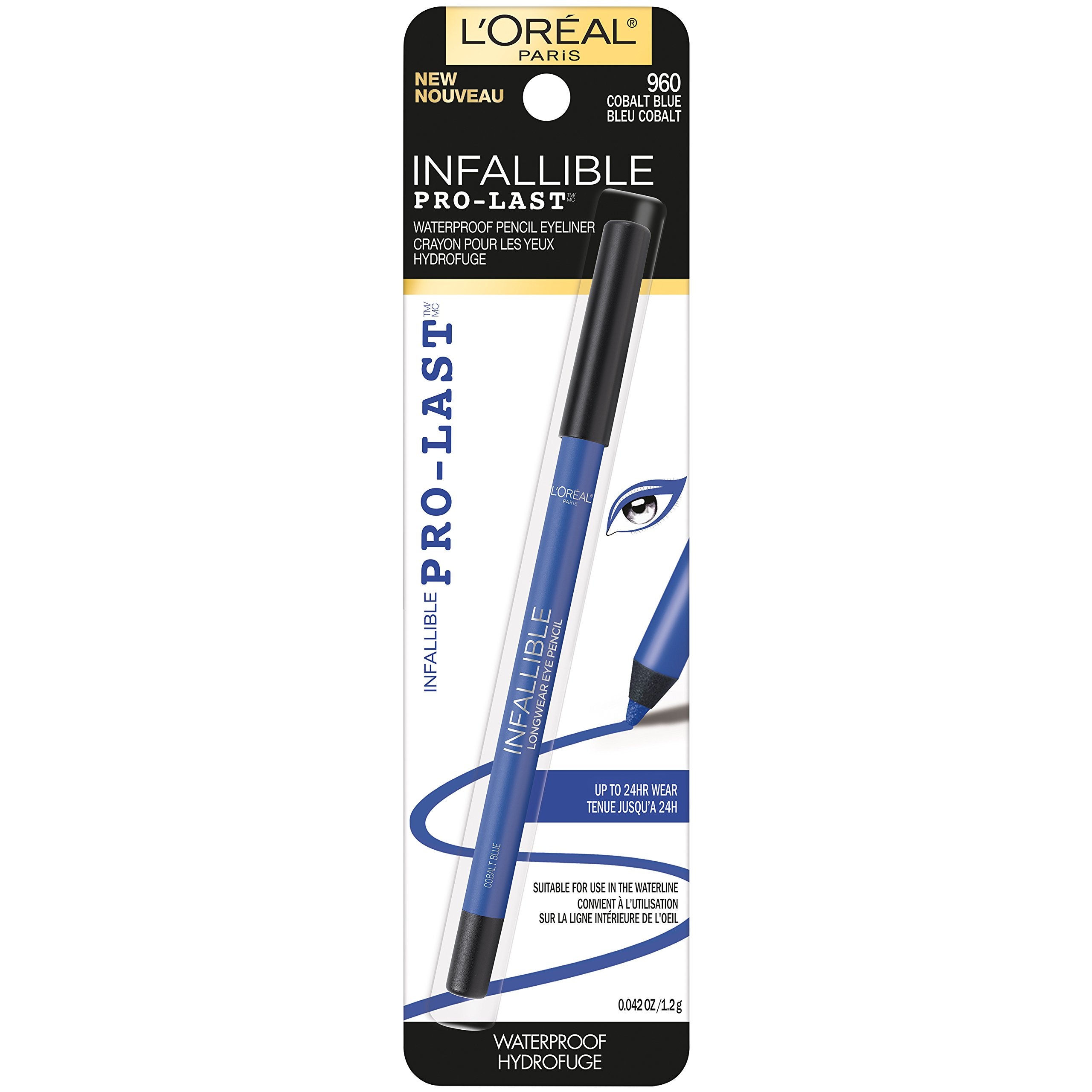 L'Oreal Paris Infallible Pro-Last Pencil Eyeliner cobalt blue swatch for bold definition.