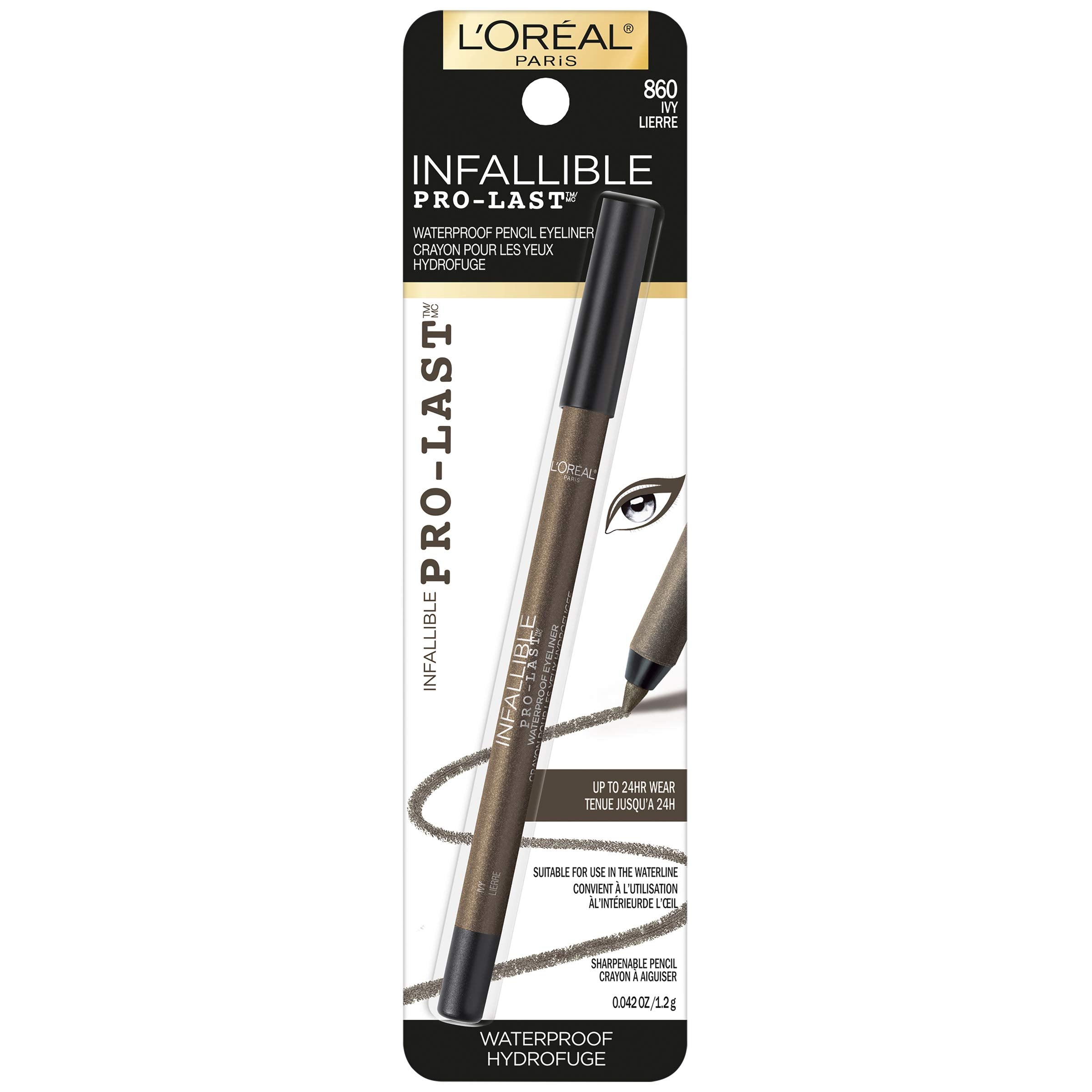 L'Oreal Paris Infallible Pro-Last Pencil Eyeliner Ivy tip close-up showing creamy glide