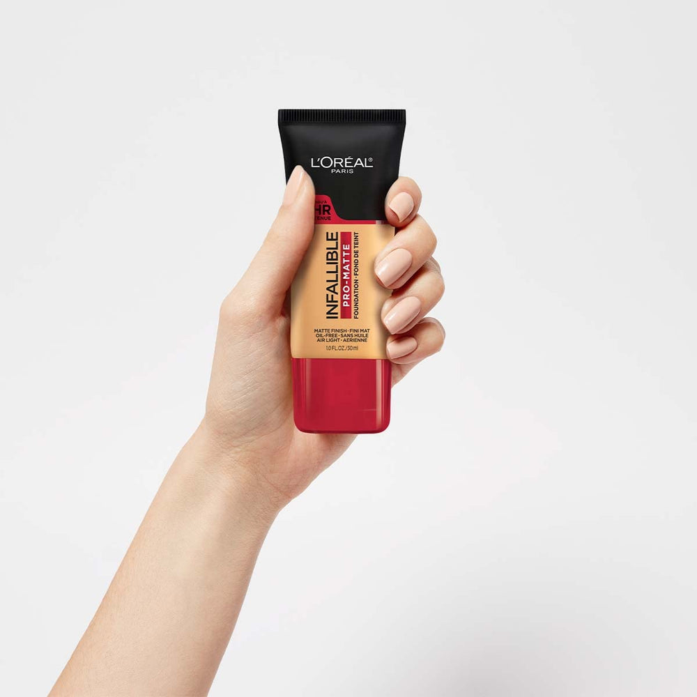 L'Oreal Paris Infallible Pro-Matte Foundation blended with sponge for seamless demi-matte finish
