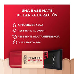 Close-up of L'Oreal Paris Infallible Pro-Matte foundation applying to skin