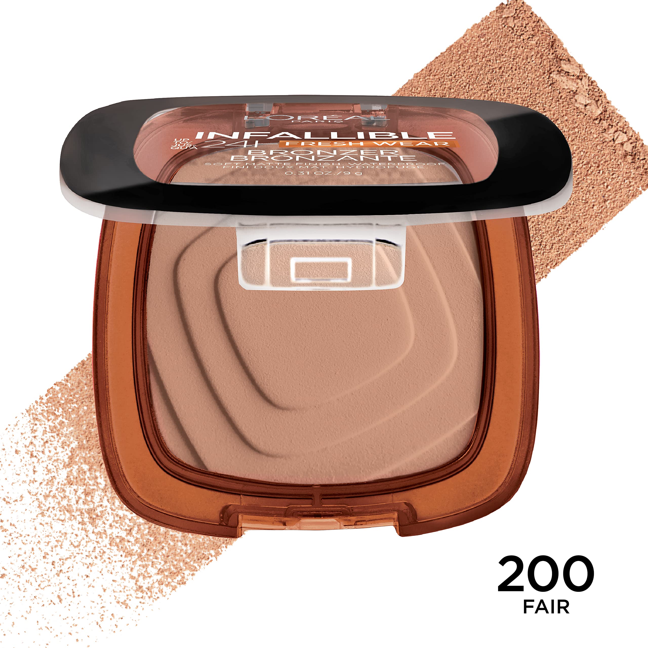 L'Oreal Paris Infallible Soft Matte Bronzer brush stroke on cheek for contour