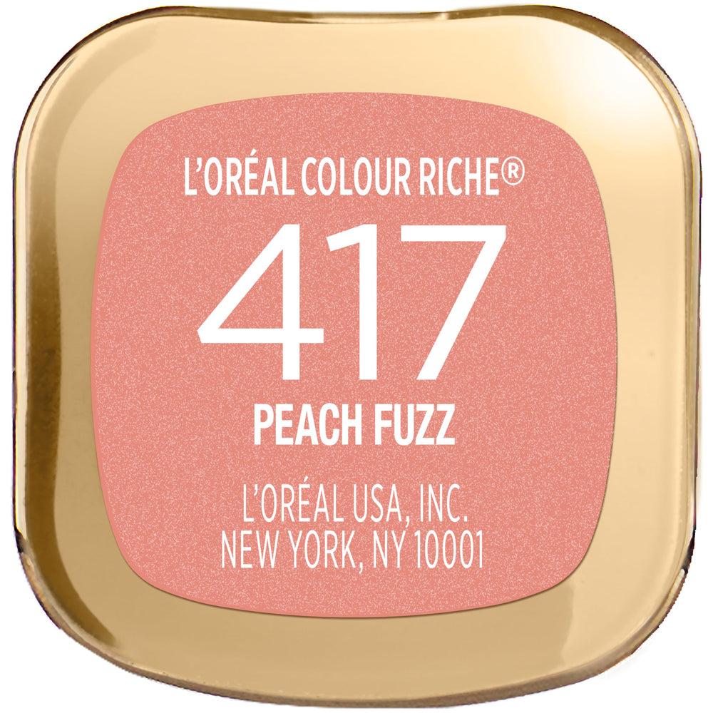 L'Oreal Paris Colour Riche Peach Fuzz, enriquecido con aceite de argán para nutrir labios.