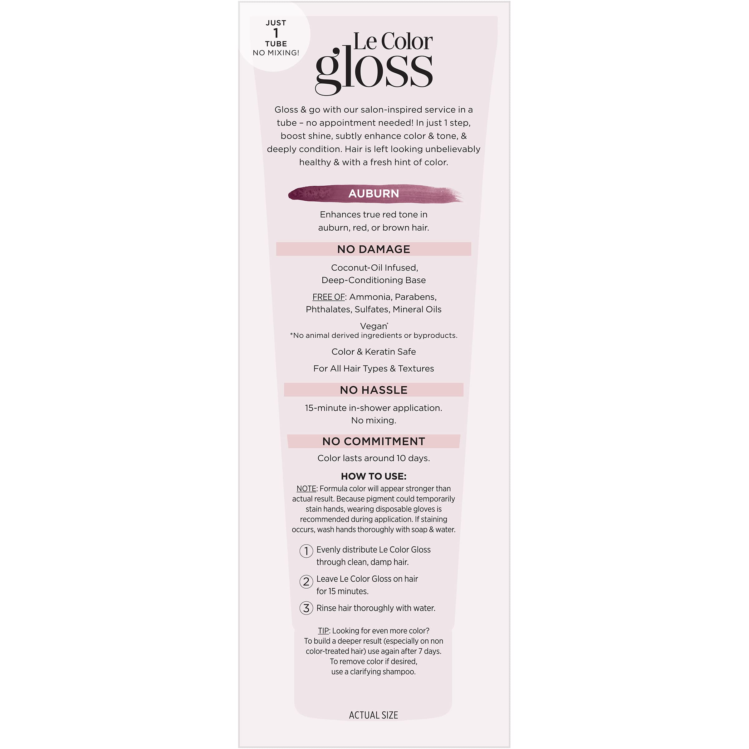 Close-up of glossy auburn strands after using L’Oréal Paris gloss
