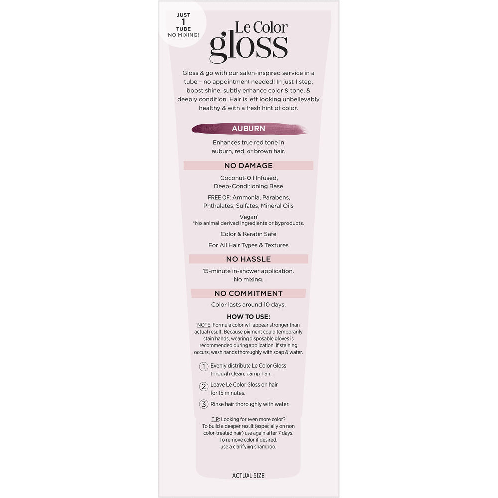 Close-up of glossy auburn strands after using L’Oréal Paris gloss