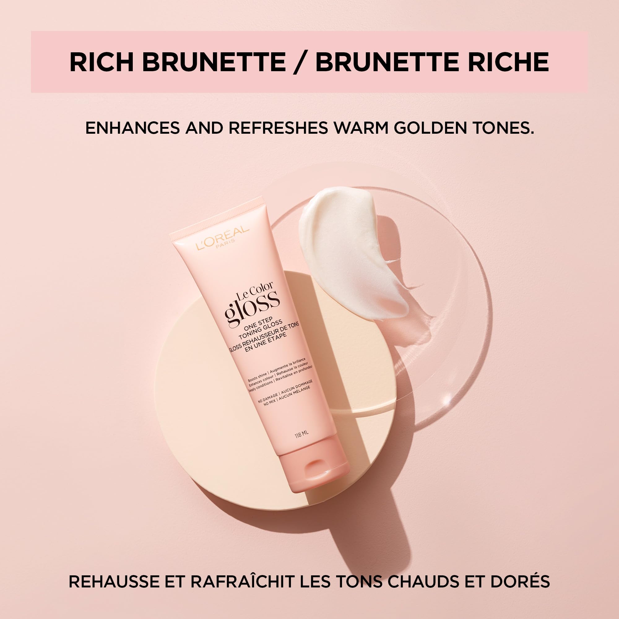 L'Oreal Paris Le Color One Step Toning Hair Gloss Rich Brunette packaging with easy-use promise.