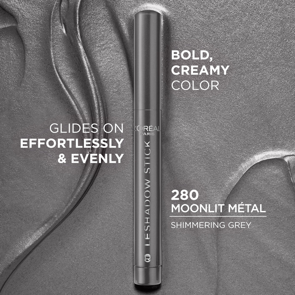 L'Oreal Paris Le Shadow Stick Moonlit Metal skin swatch shows creamy blendability
