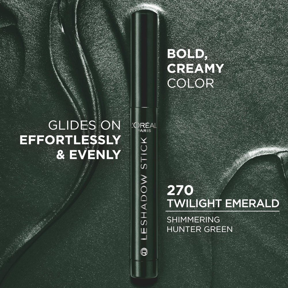 L'Oreal Paris Le Shadow Stick Twilight Emerald close-up shows creamy texture for blending.