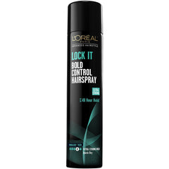 L’Oréal Paris Lock It Bold Control hairspray bottle offers long-lasting hold for bold, humidity-resistant styling.
