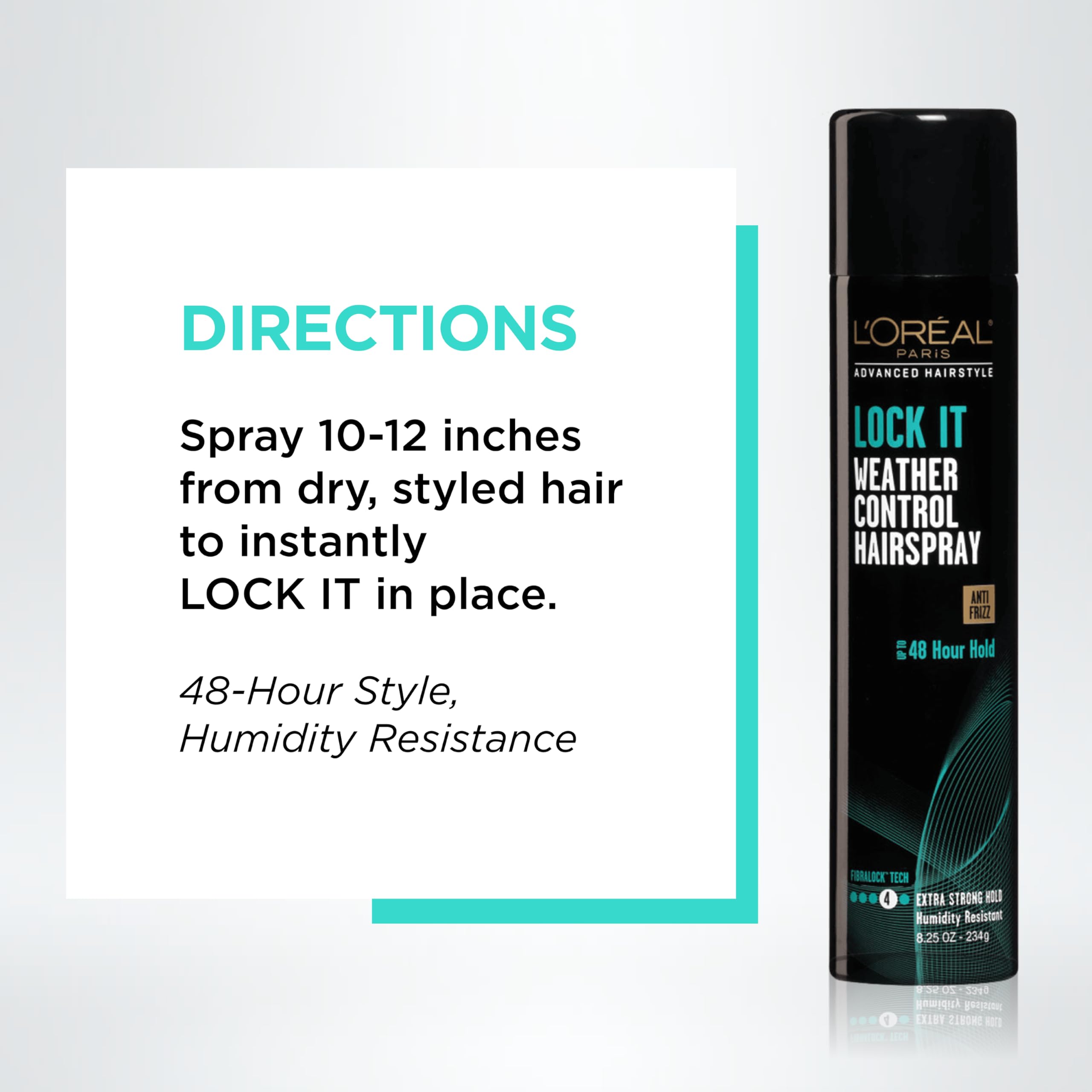 Packaging may vary for LOCK IT Weather Control Hairspray on display.
