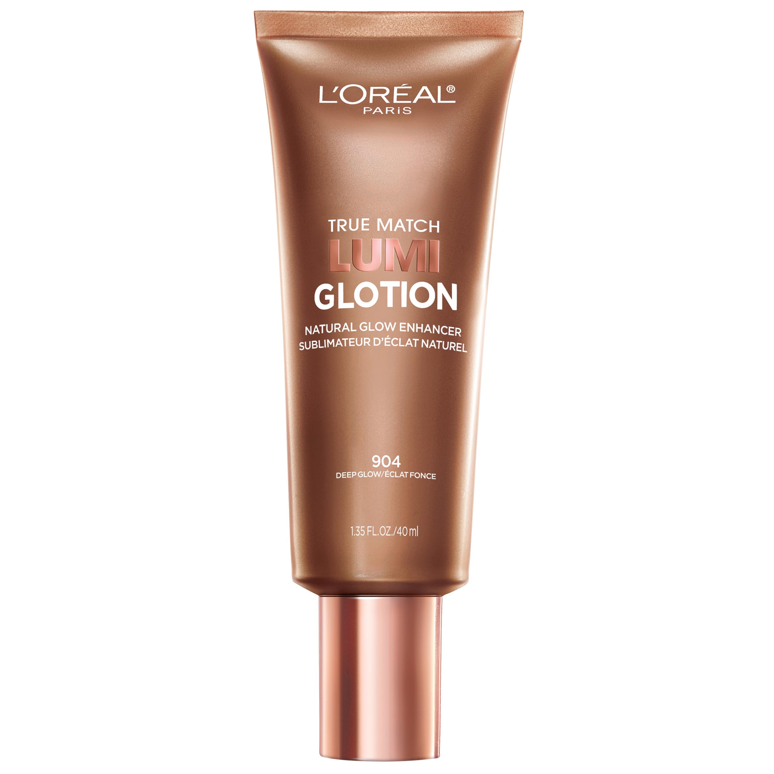 L'Oréal Paris Lumi Glotion brillo natural, aplicación suave para un resplandor sutil.