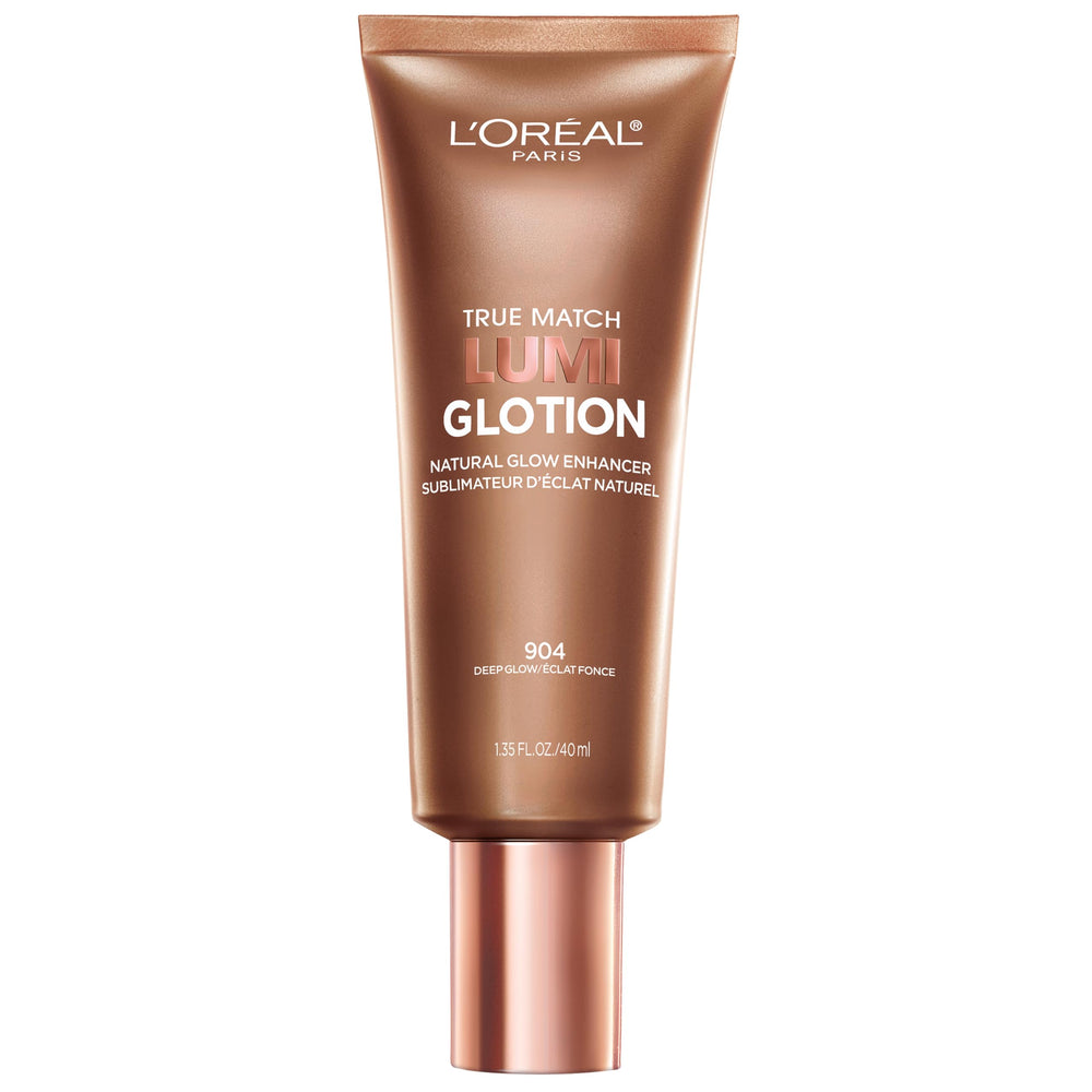 L'Oréal Paris Lumi Glotion brillo natural, aplicación suave para un resplandor sutil.