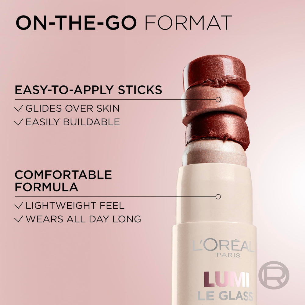 L’Oréal Paris Lumi Le Glass Stick formato práctico para retoque en cualquier lugar.