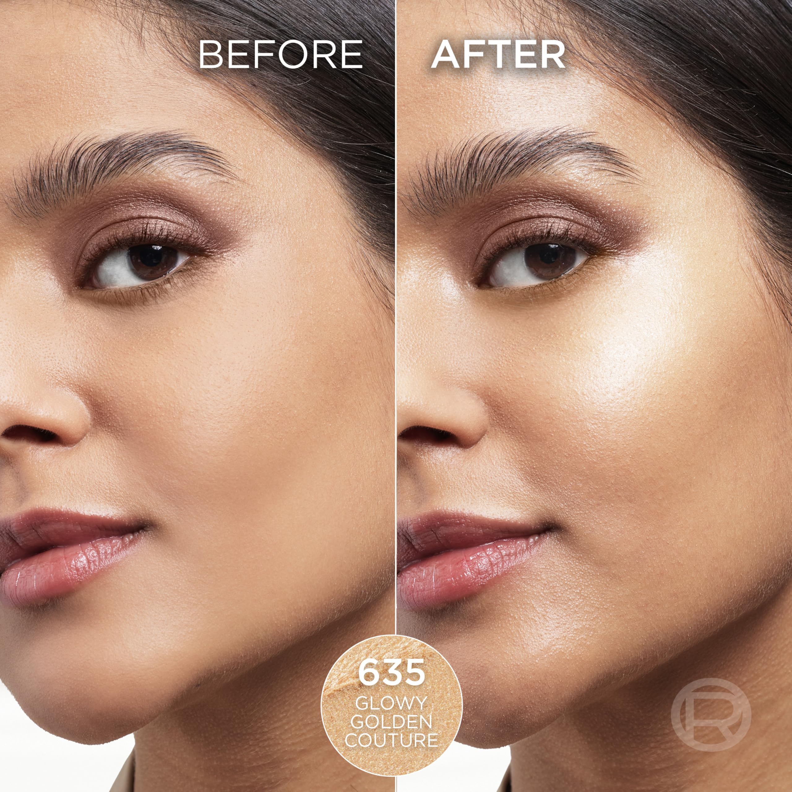 L'Oreal Paris Lumi Le Glow Stick on brow bone delivers a translucent highlight.