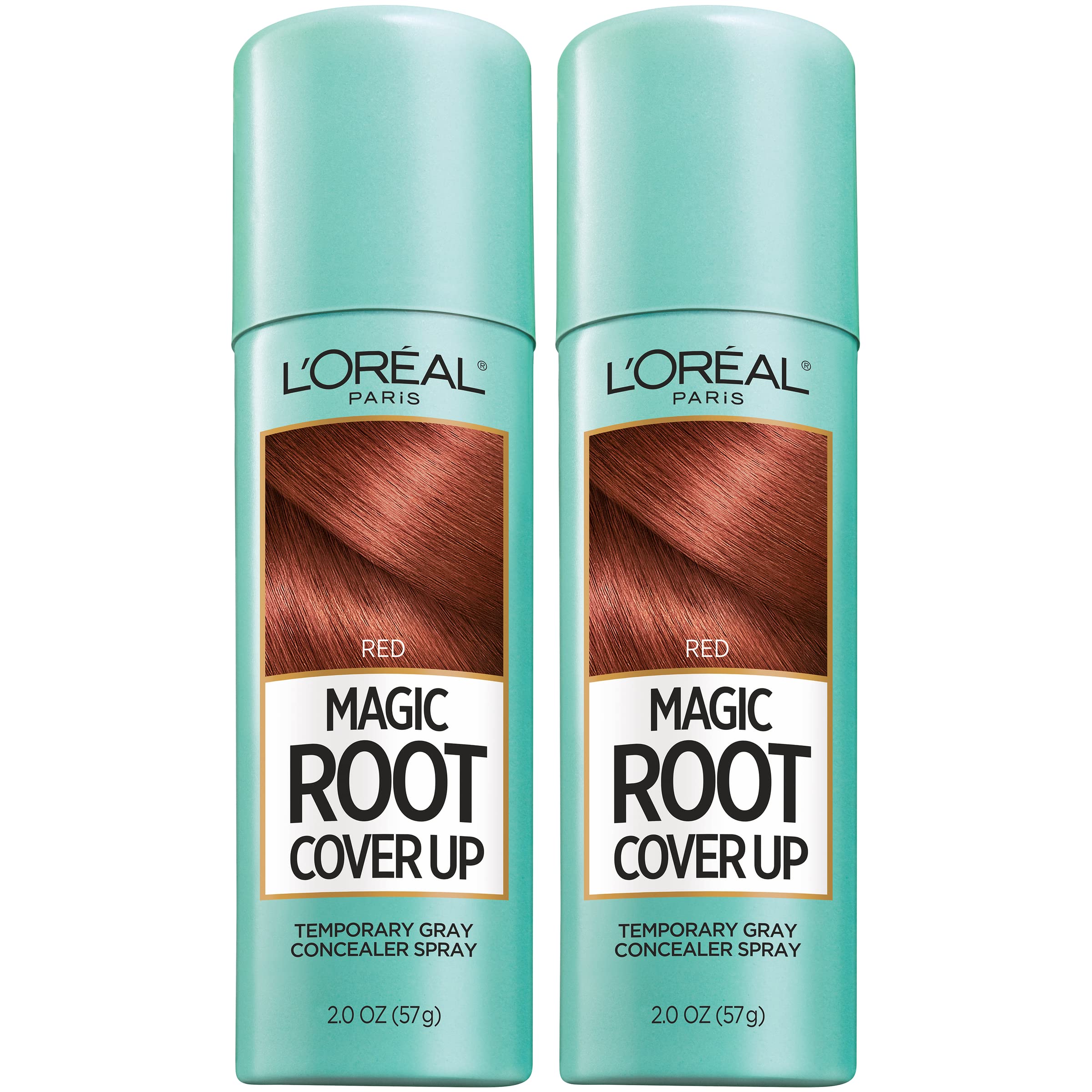 L'Oreal Paris Magic Root Cover Up spray applied to roots for fast gray coverage.