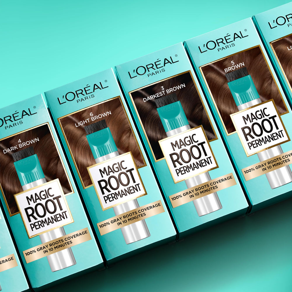 L’Oréal Paris Magic Root Rescue six-shade light brown palette ready for shade matching.