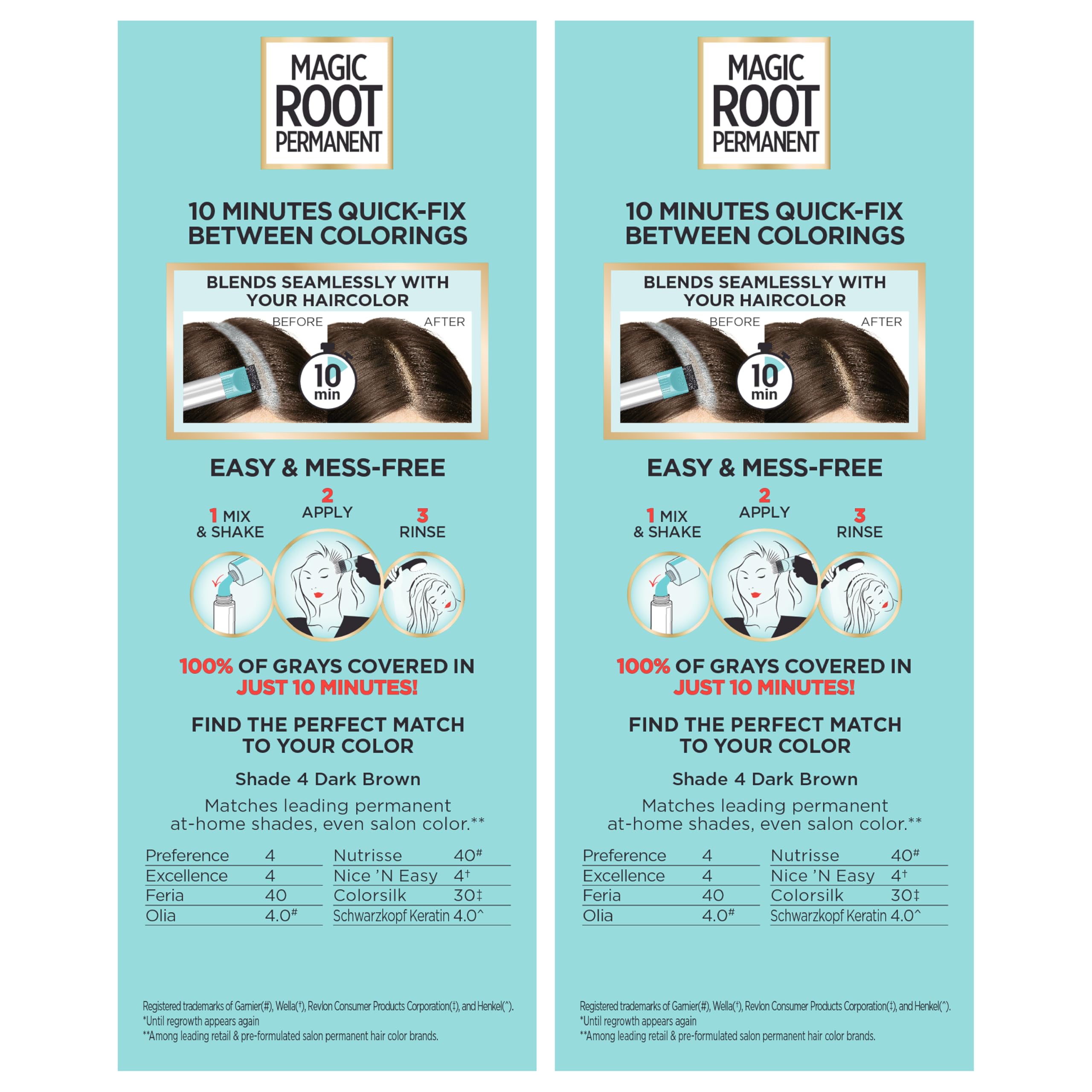 Shade options from L'Oreal Paris Magic Root Rescue help quick color matching.