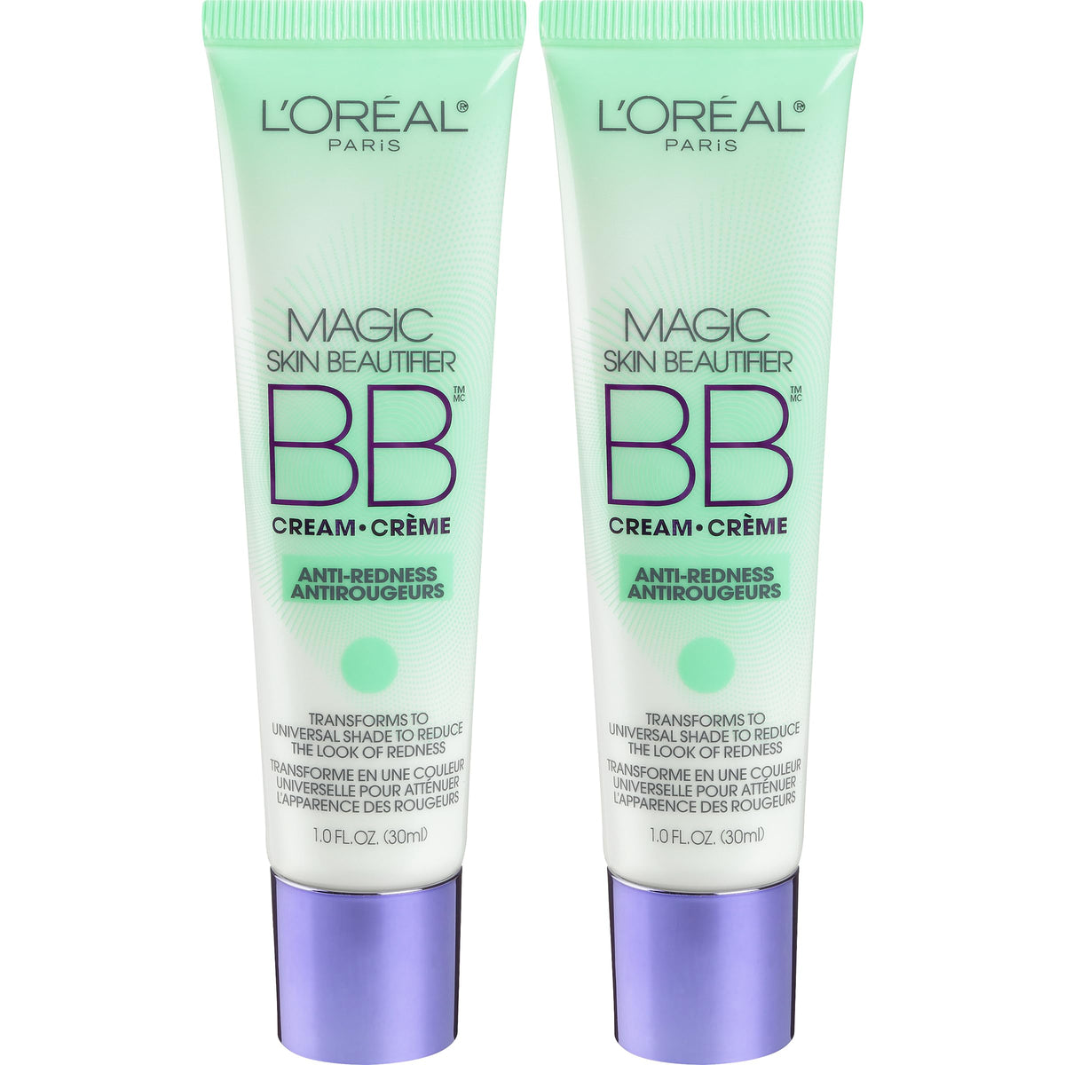 BB Cream antienrojecimiento de L’Oréal Paris en botella para tono uniforme.